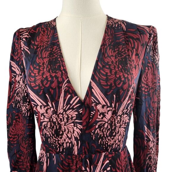 A.L.C. Size 4 RTR Bailey 100% Silk Midi Dress V-Neck Front Slit Floral Print - Picture 6 of 15